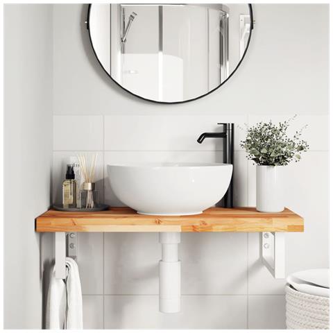 Ripiano A Parete Per Lavabo In Acciaio E Massello Di Acacia - Foto 2