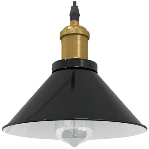 Lampada a Sospensione Regolabile E27 Nero Lucido Ø22 cm Metallo - Foto 2