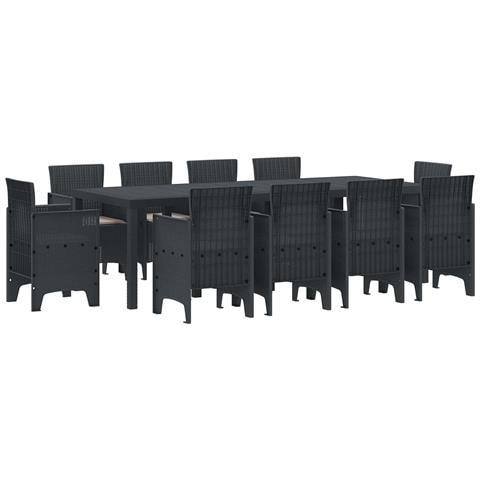 Set Pranzo Giardino 11 Pezzi con Cuscini Antracite Polyrattan - Foto 1