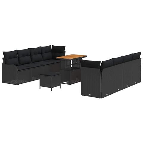 Set di divani da giardino  11 pezzi con cuscini in rattan polimerico nero, Divano da giardino  per 2 persone con cuscini in rattan polimerico nero, Set da pranzo giardino 3 pezzi con cuscini in rattan polimerico nero - Foto 1