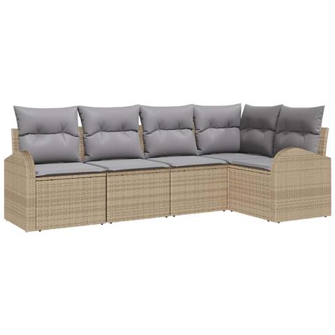 Set divano da giardino 5 pezzi con cuscini Beige Polirattan - Foto 1