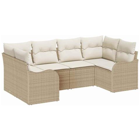 Set giardino  6 pezzi con cuscini beige rattan polietilene, Divano giardino  2 posti con cuscini beige rattan polietilene - Foto 1