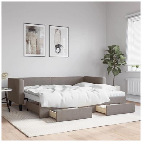 Divano Letto Estraibile con Cassetti Tortora 80x200 cm Tessuto - Foto 2