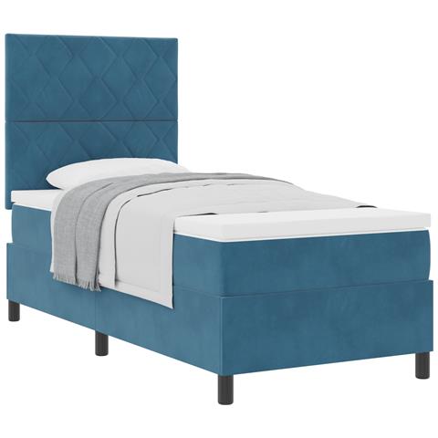 Letto a Box con Materasso Blu Scuro 90x200 cm Velluto - Foto 1