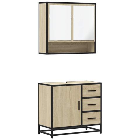 Set Mobili da Bagno 2 pz Rovere Sonoma in Legno Multistrato - Foto 1