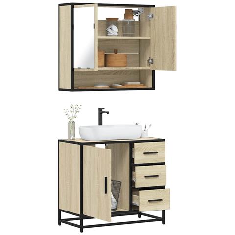 Set Mobili da Bagno 2 pz Rovere Sonoma in Legno Multistrato - Foto 2