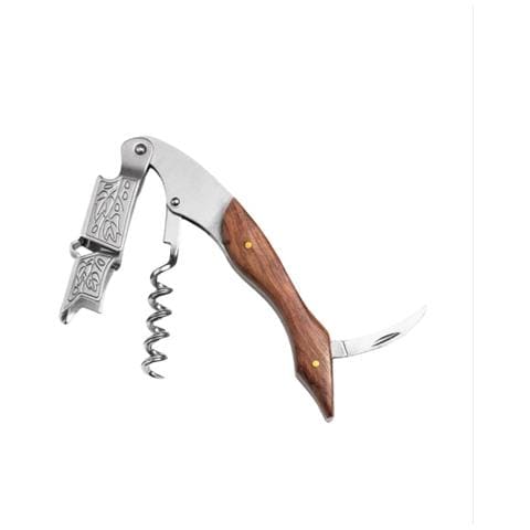 Cavatappi Multifunzione In Acciaio Inox Con Manico In Legno Di Palissandro A Foglia Di Vite - Foto 4