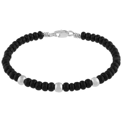 Bracciale In Argento Sterling 925 Con Cristallo Nero Dalmata - Foto 1