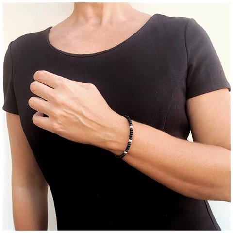 Bracciale In Argento Sterling 925 Con Cristallo Nero Dalmata - Foto 2