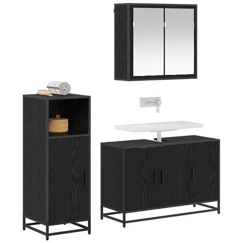 Set di mobili per il bagno 3 pcs Rovere Nero Legno multistrato - Foto 2