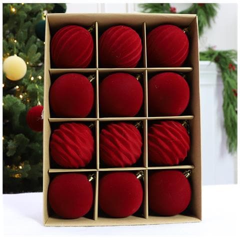 Palline Di Natale In Velluto Da 6 Cm - Set Da 12 Ornamenti Per Albero Di Natale In Peluche Red - Foto 1