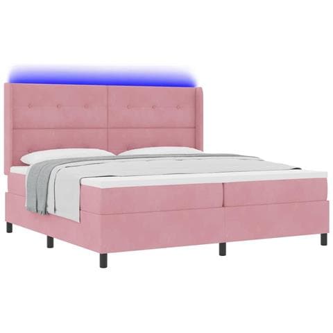 Letto a molle con materasso con led Rosa 200 x 200 cm Velluto - Foto 1