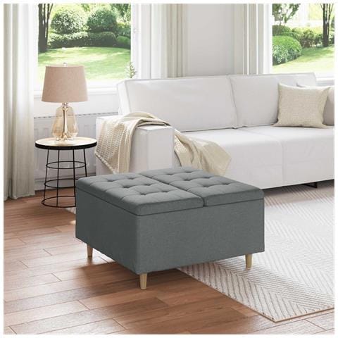 Pouf contenitore Grigio scuro 80 x 80 x 45 cm Tessuto - Foto 2