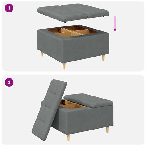 Pouf contenitore Grigio scuro 80 x 80 x 45 cm Tessuto - Foto 9