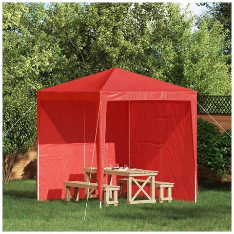 Parete per tenda da festa 2 pcs Rosso 200 x 195 cm PE e Acciaio - Foto 2