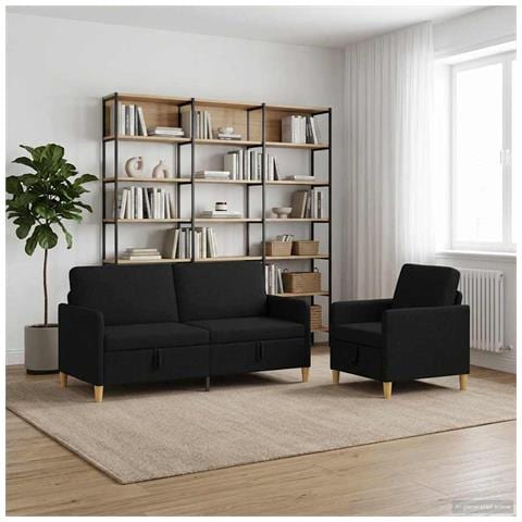 Set di Divani con Storage 2 pcs Nero Poliestere - Foto 2