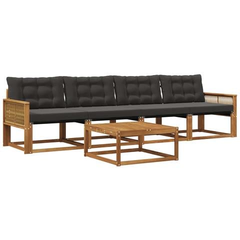 Set di divani da esterno con cuscino 5 pcs Naturale e Nero - Foto 1