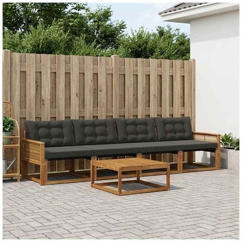 Set di divani da esterno con cuscino 5 pcs Naturale e Nero - Foto 2