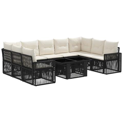 Set Divano da Giardino 10 pz Nero e Bianco Crema polyrattan - Foto 1