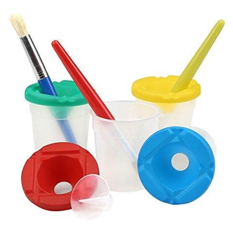 Spill Proof Tazze Paint 4 Colori Senza Fuoriuscita Di Tazze Di Vernice Con Coperchi E 4 Spazzole Di Pittura Per Bambini Pezzi Assortiti Colorati - Foto 2