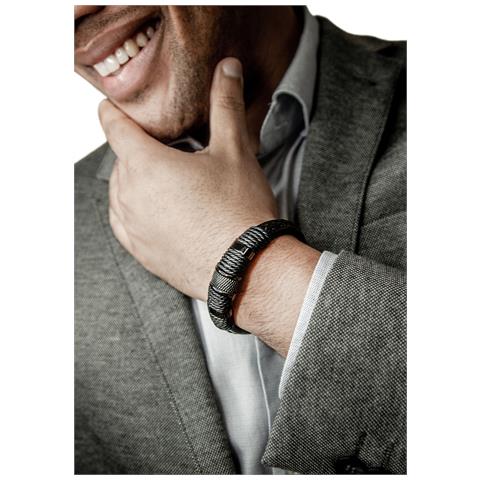 Bracciale da Uomo in Pelle, ""Ring"", 23cm, Nero - Foto 2