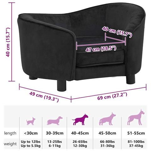 Divano per Cani Nero 69x49x40 cm in Peluche - Foto 9