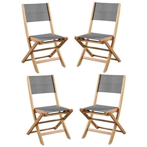 Set Di 4 Sedie Da Giardino In Legno Di Acacia Fsc E Seduta In Textilene - 50 X 57 X 90 Cm - Grigio - Foto 2