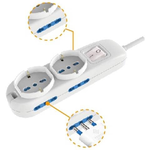 30333n Bianco Ciabatta Elettrica 6 Posti 2 Schuko 4 Bipasso Interruttore Spina 90° 16a - Foto 1