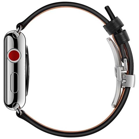 Cinturino Per Apple Watch 38/40/41mm Vera Pelle Chiusura Pieghevole, Nero - Foto 8