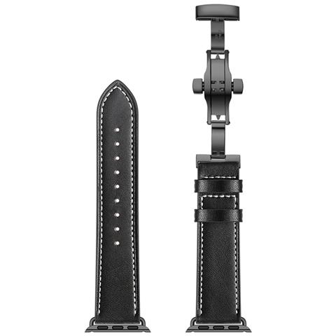 Cinturino Per Apple Watch 38/40/41mm Vera Pelle Chiusura Pieghevole, Nero - Foto 1