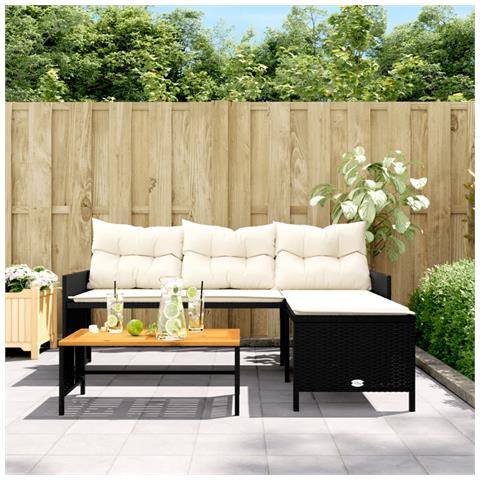 Divano Da Giardino Con Tavolo E Cuscini A L Nero In Polyrattan - Foto 3