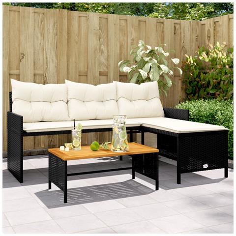 Divano Da Giardino Con Tavolo E Cuscini A L Nero In Polyrattan - Foto 1