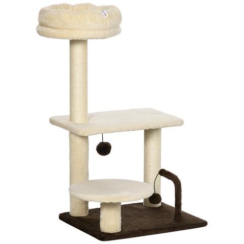 Albero Tiragraffi Per Gatti Con Palo In Sisal, Posatoio E Palline Da Gioco, In Truciolato E Peluche, 44x38x74 Cm - Foto 1