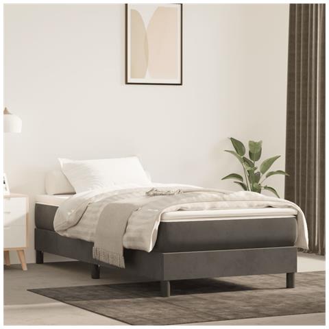 Materasso A Molle Grigio Scuro 90x220x20 Cm In Velluto - Foto 1