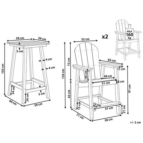 Set Di Tavolino E Sedie Materiale Sintetico Grigio Scuro Adirondack - Foto 7