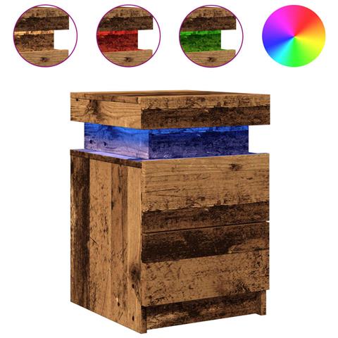 Comodino Con Led Legno Antico 35x39x55 Cm In Truciolato - Foto 2