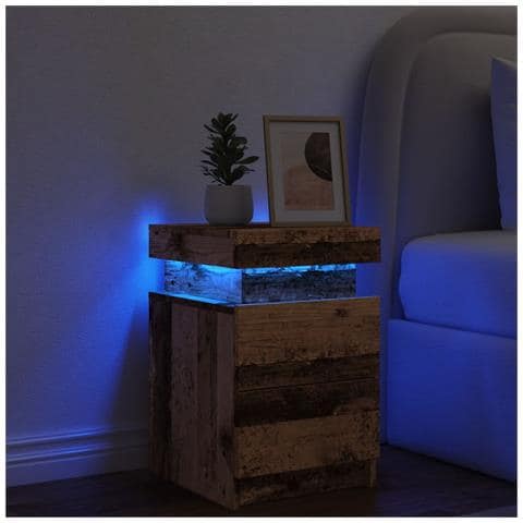 Comodino Con Led Legno Antico 35x39x55 Cm In Truciolato - Foto 1