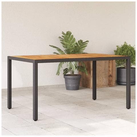 Tavolo Giardino Piano Legno Acacia Nero 150x90x75 Cm Polyrattan - Foto 1