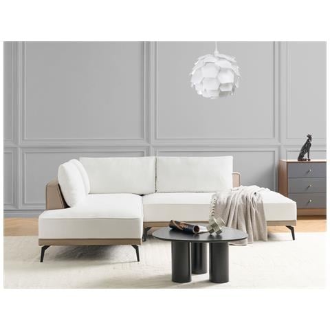 Divano Angolare 3 Posti Myken Tessuto Bianco Sporco Lato Destro - Foto 1