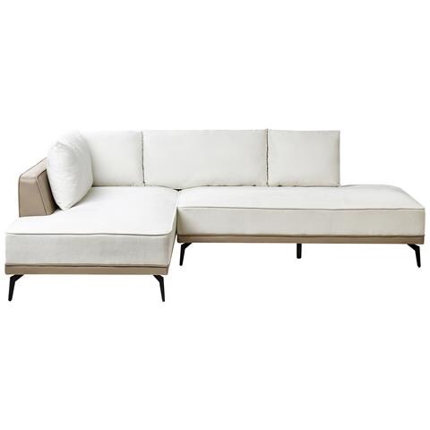 Divano Angolare 3 Posti Myken Tessuto Bianco Sporco Lato Destro - Foto 2