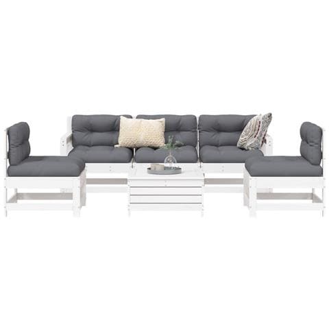 Set Divani Da Giardino 6 Pz Bianco In Legno Massello Di Pino - Foto 1