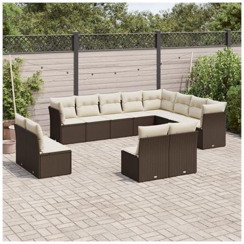 Set Divani Da Giardino 12 Pz Con Cuscini Marrone In Polyrattan - Foto 1