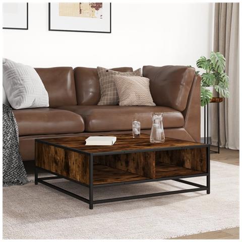 Tavolino Rovere Fumo 80x80x30 Cm In Truciolato E Metallo - Foto 3