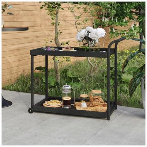 Carrello Da Bar Nero 100x45x83 Cm In Polyrattan - Foto 6
