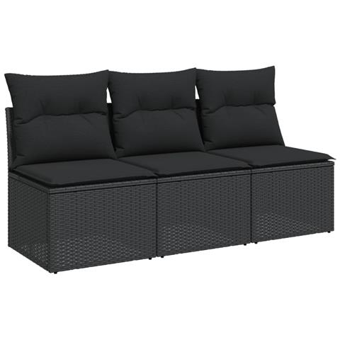 Divano Da Giardino A 3 Posti Con Cuscini Nero In Polyrattan - Foto 1