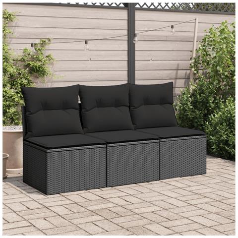 Divano Da Giardino A 3 Posti Con Cuscini Nero In Polyrattan - Foto 2