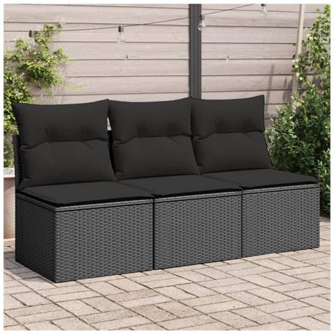 Divano Da Giardino A 3 Posti Con Cuscini Nero In Polyrattan - Foto 8