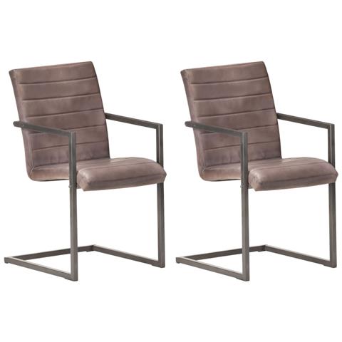 Lusso Casadino - Sedie Da Pranzo A Sbalzo 2 Pz Marroni In Vera Pelle - Foto 2