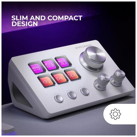 Marsgaming Msd-two, Control Deck Compatto, 6 Tasti Lcd Personalizzabili + 3 Pulsanti, 3 Manopole Multifunzionali, Control Deck Slim Ergonomico, Software Di Controllo E Plug-in, Windows E Macos, White - Foto 6