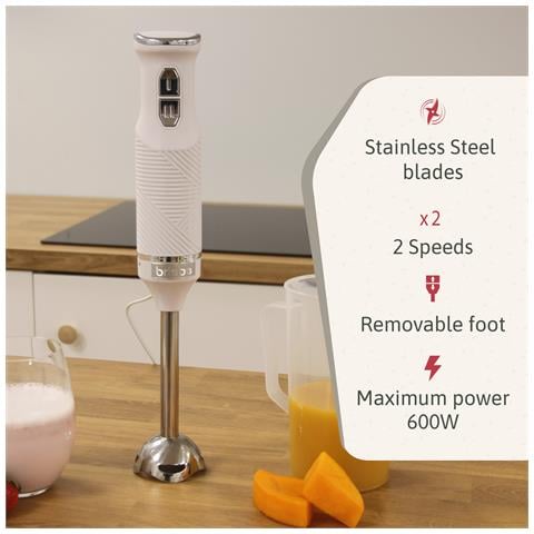 Briebe Hb1173wht Elegance Frullatore Ad Immersione, Piede Staccabile, Lame In Acciaio Inox 600w Bianco - Foto 2